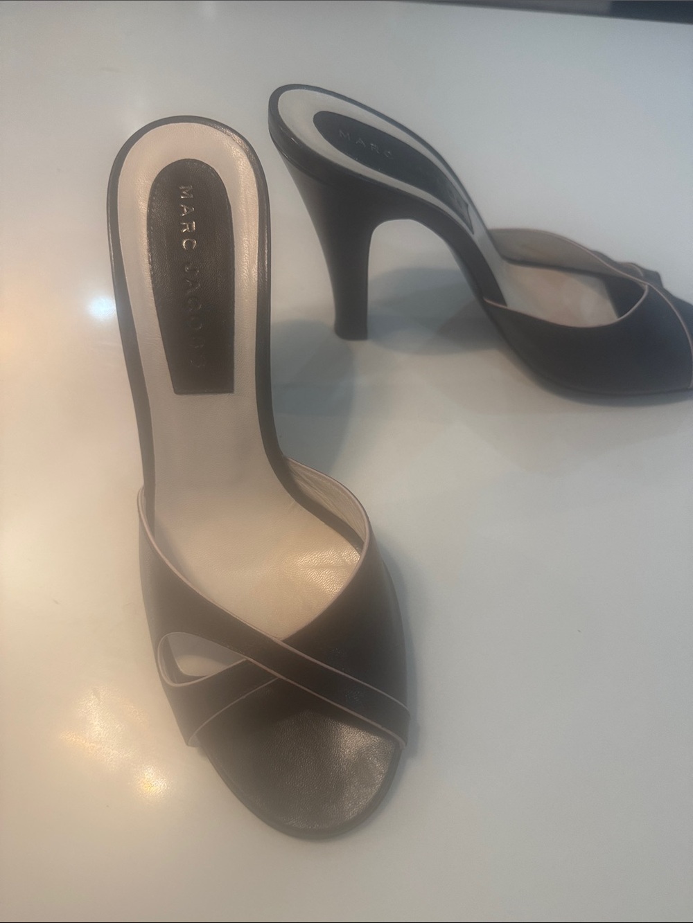 Marc Jacobs Black Leather Crisscross High Heel Mules